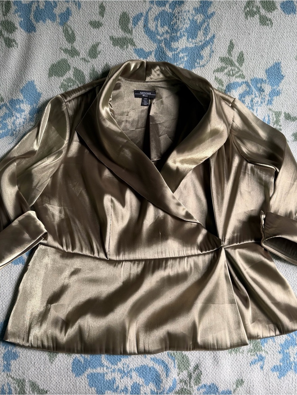 Worthington Shiny Golden Satin Peplum Blazer
